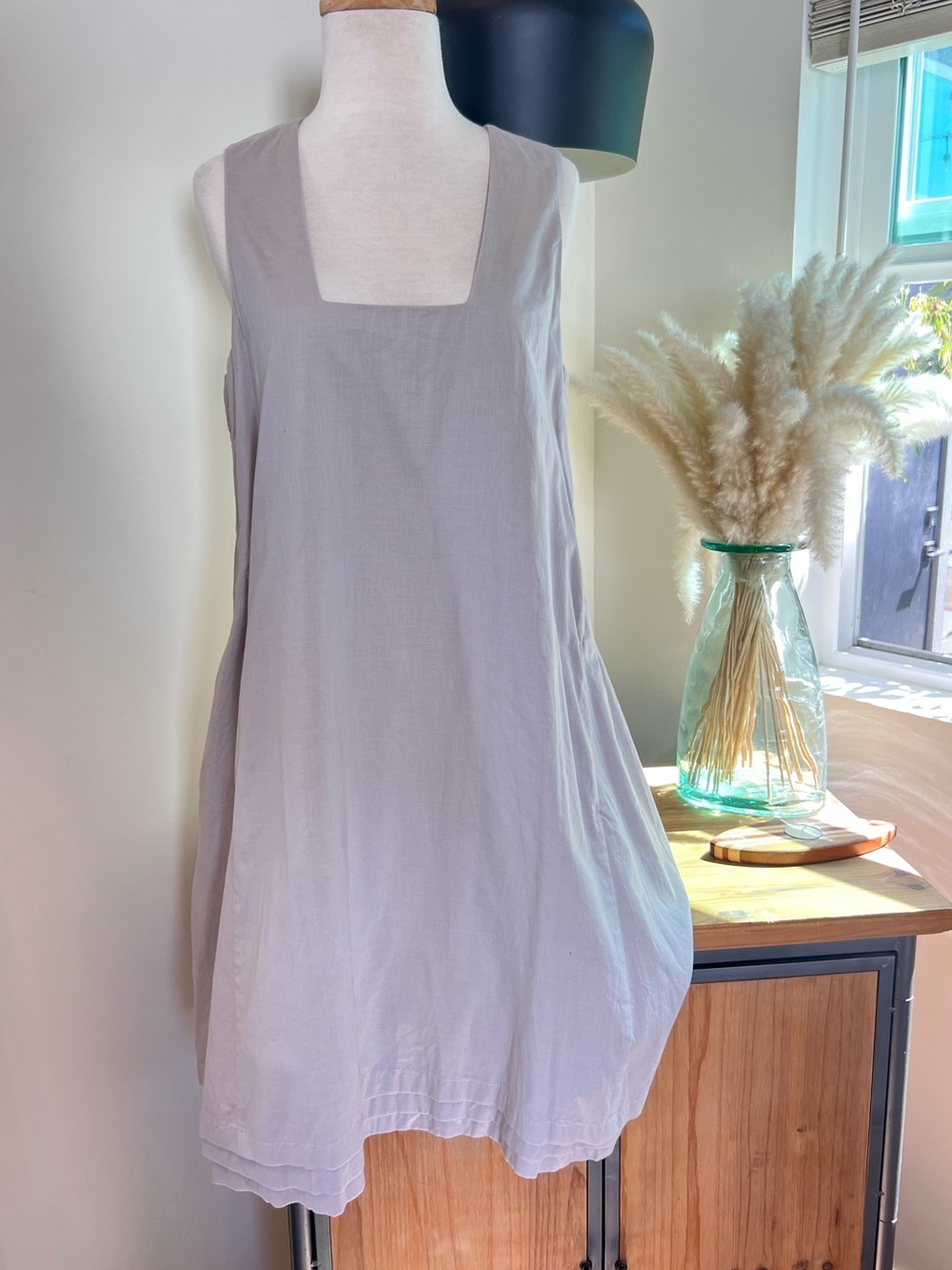 Liviana Conti Italian Grey Square neckline dress